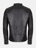 Urban Edge Mandarin Collar Black Leather Jacket - Premium Quality Real Leather Jacket