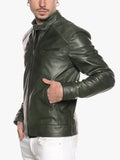 Verde Series Men's Green Snap-Tab Collar Jacket - Premium Quality Real Leather Jacket