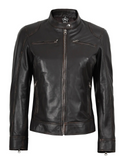 Women Cafe Racer Zip Jacket By Dodge Rub Off Brown