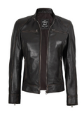 Women Cafe Racer Zip Jacket By Riley Dodge Rub Off Brown