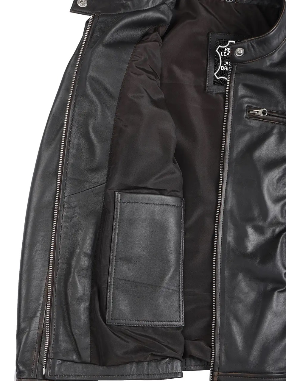 Women Cafe Racer Zip Leather Jacket