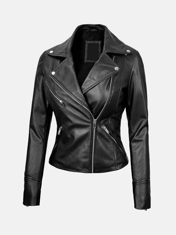 Women's Asymmetrical Black Leather Biker Jacket - Premium Quality Real Leather Jacket