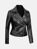 Women's Asymmetrical Black Leather Biker Jacket - Premium Quality Real Leather Jacket