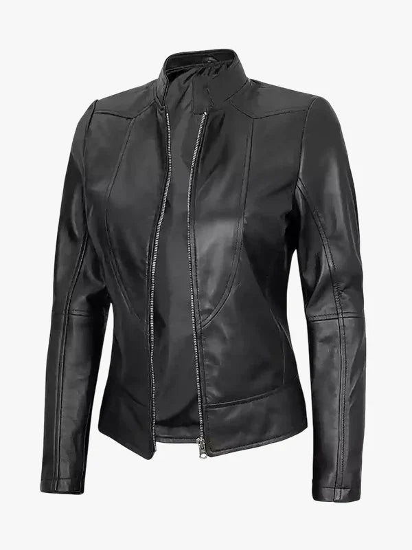 Women's Black Cafe Racer Leather Jacket - Premium Quality Real Leather Jacket