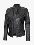 Women's Black Cafe Racer Leather Jacket - Premium Quality Real Leather Jacket