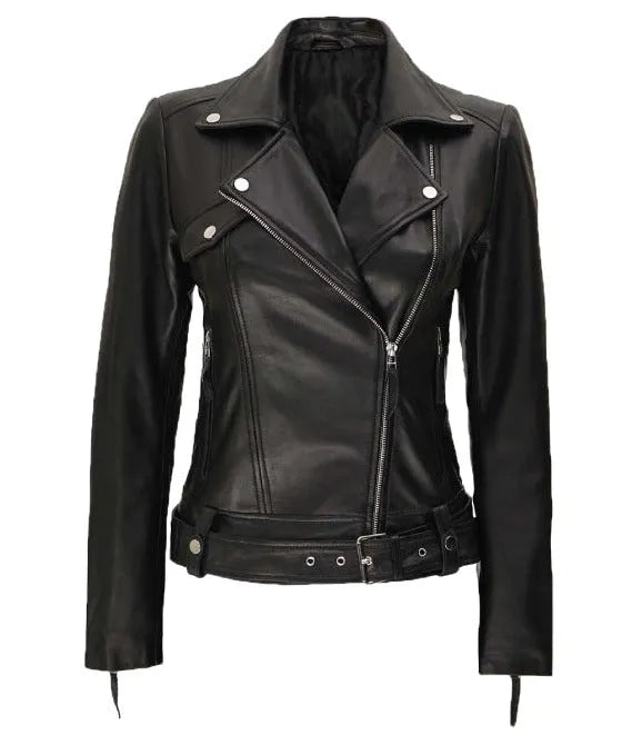 Classic Rebel Womens Asymmetrical Leather Jacket - Premium Quality Real Leather Jacket