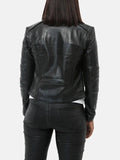 Women's Snap Tab Collar Black Leather Jacket - Premium Quality Real Leather Jacket