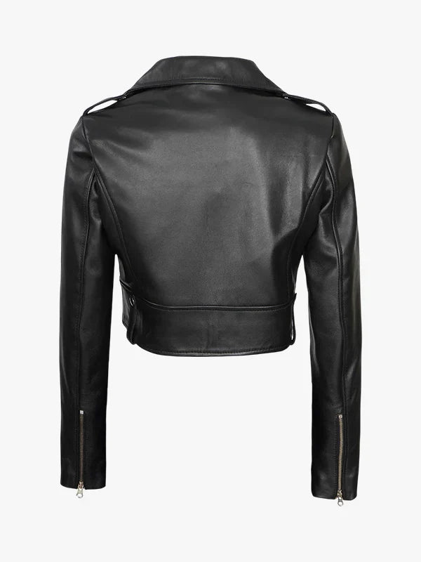 Women's Urban Chic Cropped Leather Biker Jacket - Premium Quality Real Leather Jacket