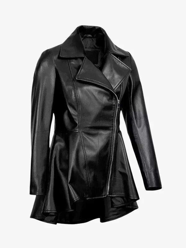 Vogue Curve Women's Black Peplum Leather Jacket - Premium Quality Real Leather Jacket