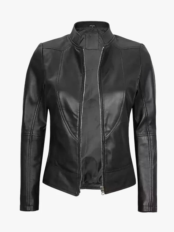 Womens Black Cafe Racer Leather Jacket