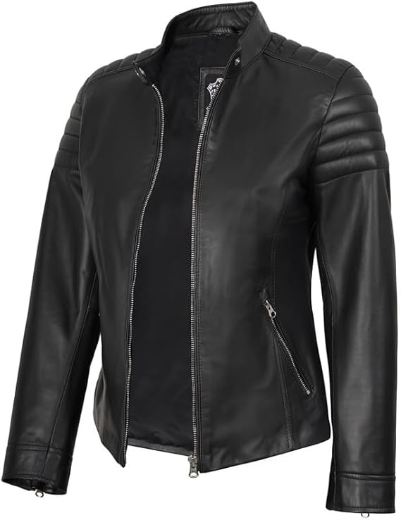 Womens Black Casual Real Lambskin Leather Jacket