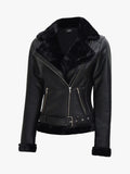 Womens Agnes Black Leather Shearling Jacket