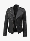 Zenith Fit Women's Black Asymmetrical Leather Jacket - Premium Quality Real Leather Jacket