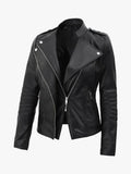 Zenith Fit Women's Black Asymmetrical Leather Jacket - Premium Quality Real Leather Jacket
