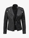 Zenith Fit Women's Black Asymmetrical Leather Jacket - Premium Quality Real Leather Jacket