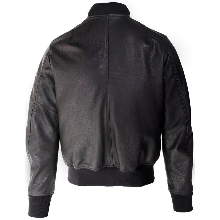 Mens Black Cowhide Bomber Leather Jacket
