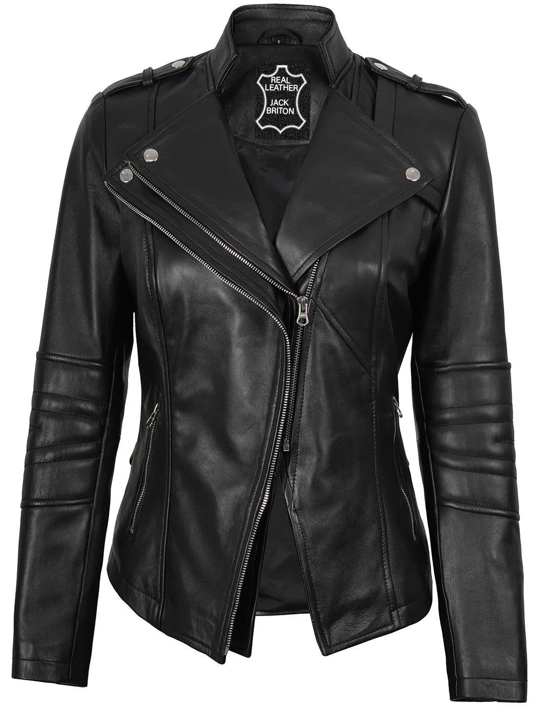 Monroe Asymmetrical Black Cafe Racer Jacket for Women
