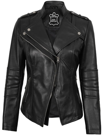 Monroe Asymmetrical Black Cafe Racer Jacket for Women