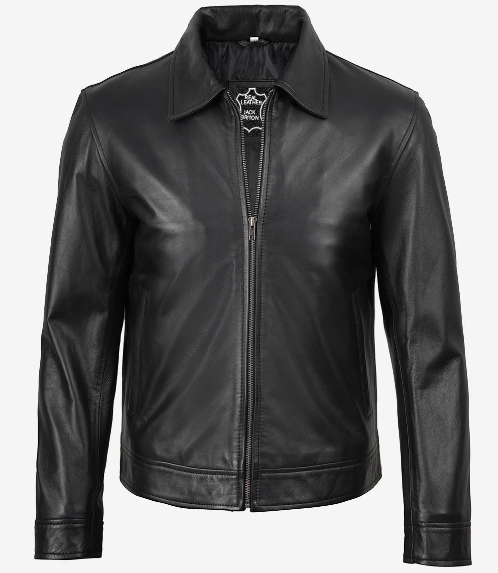 Mens Classic Black Harrington Leather Jacket