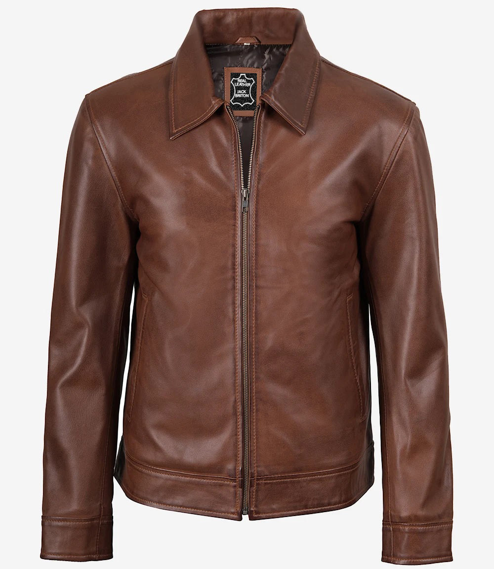 Men's Cognac Mason Harrington Leather Jacket