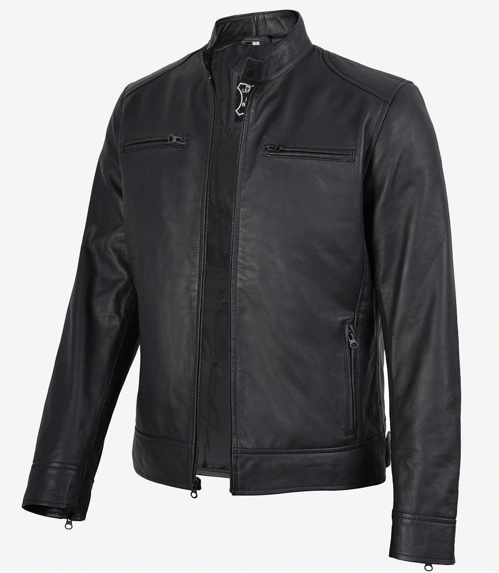 Jaxon Matte Black Cafe Racer Leather Jacket for Men