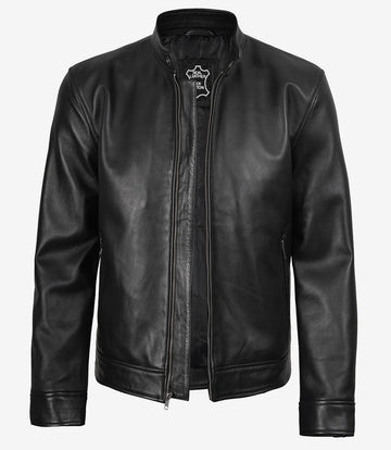 Axton Black Cafe Racer Leather Jacket for Men