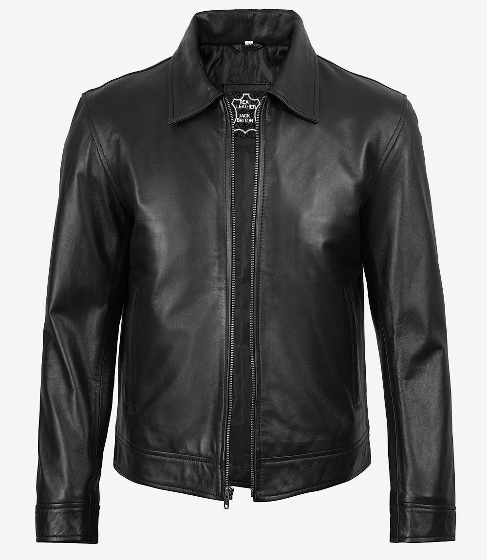 Mens Classic Black Harrington Leather Jacket