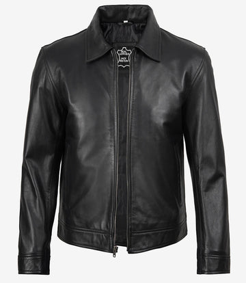 Mens Classic Black Harrington Leather Jacket