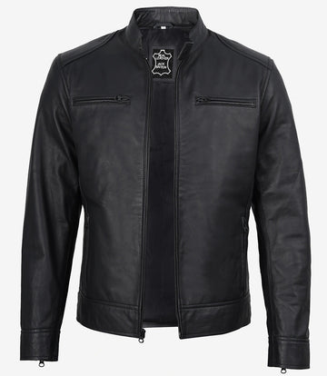 Jaxon Matte Black Cafe Racer Leather Jacket for Men