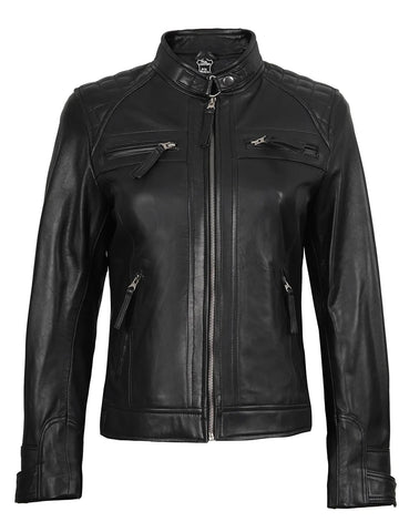 Jade Johnson Black Cafe Racer Jacket for Women