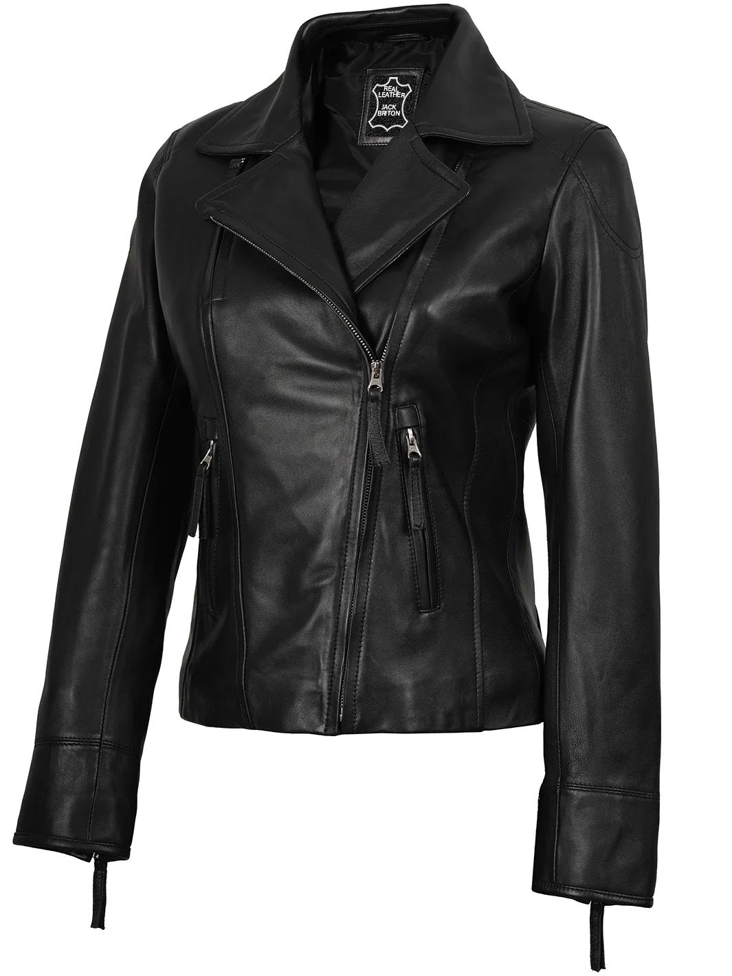 Raven Asymmetrical Black Biker Leather Jacket for Women