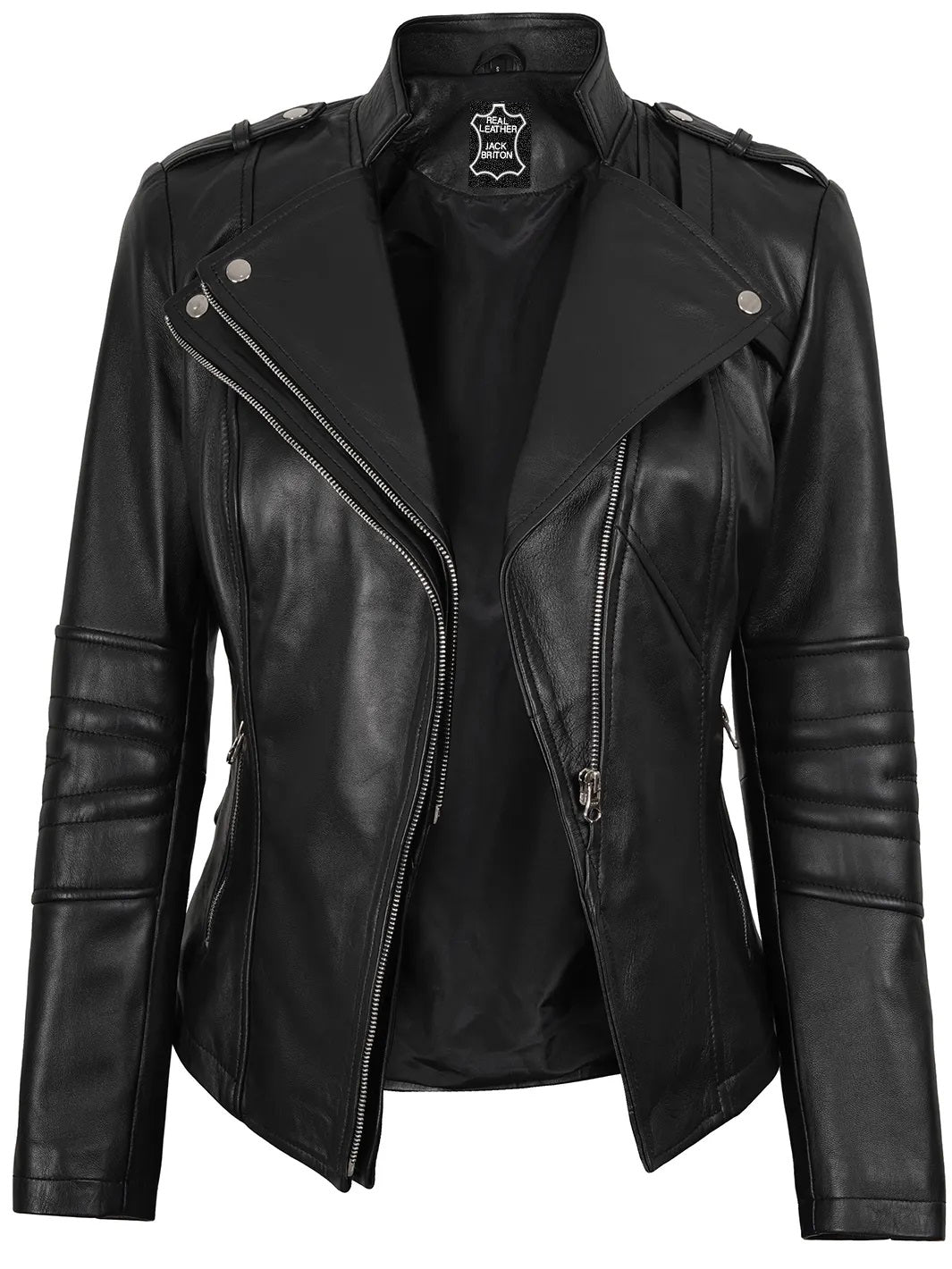 Monroe Asymmetrical Black Cafe Racer Jacket for Women